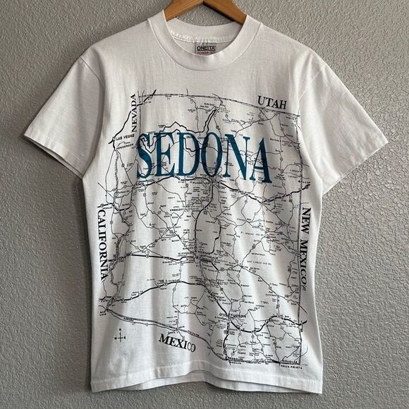 Vintage Sedona Arizona State Map Graphic T-Shirt Single Stitch Oneita Size Large - Picture 2 of 7
